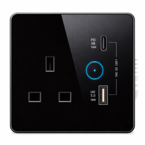 NEXSW-SB-Z — مقبس حائط ذكي Zigbee بمعيار UK بتصميم زجاج مسطّح مع